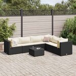 vidaXL Salon de jardin 7 Pièces avec coussins Noir Résine tressée