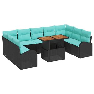 vidaXL Ensemble de canapé de jardin 10 Pièces Noir Poly rotin