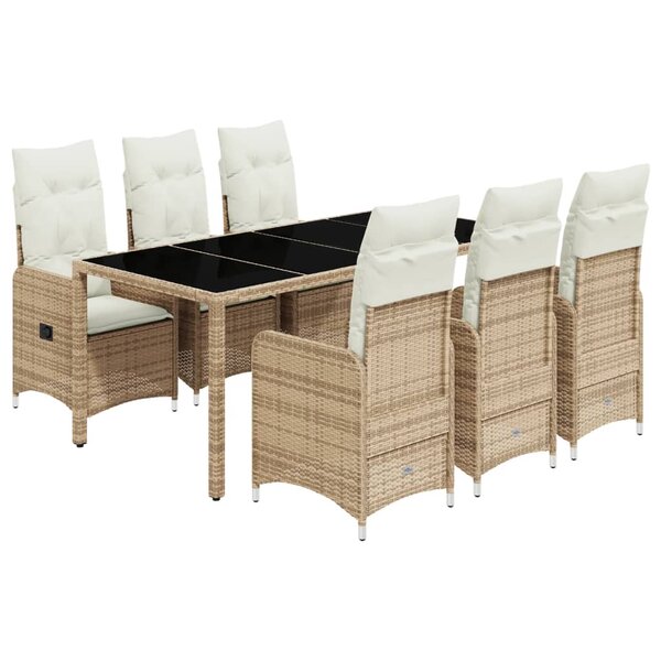 vidaXL Ensemble de bistro de jardin 7 Pièces coussins beige poly rotin