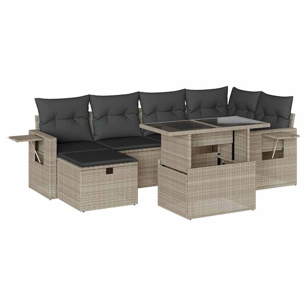 vidaXL Salon de jardin avec coussins 7 Pièces gris clair résine tressée