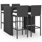 vidaXL Ensemble de bar de jardin 5 Pièces avec coussins noir poly rotin