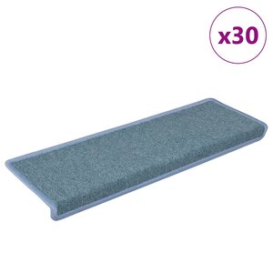 vidaXL Tapis d'escalier 30 pièces 65 x 21 x 4 cm Bordure rectangulaire bleu marine