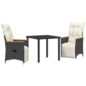 vidaXL Ensemble de salle à manger de jardin 3 pièces avec coussins noir poly rotin