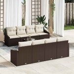 vidaXL Ensemble de canapé de jardin avec coussin 7 Pièces Marron  Crème