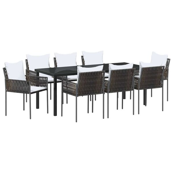 vidaXL Ensemble de salle à manger pour jardin 9 Pièces Marron et Noir