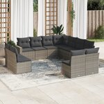 vidaXL Salon de jardin 11 Pièces avec coussins gris résine tressée