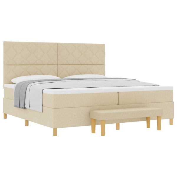 vidaXL Lit à ressorts avec tête de lit Crème 200 x 200 cm tissu