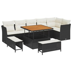 vidaXL Ensemble de canapé de jardin avec coussin 9 Pièces Noir et crème