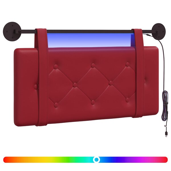 vidaXL Tête de lit suspendue Avec lumière LED Bordeaux Simili cuir