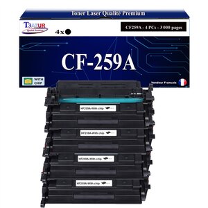 T3AZUR -4x Toners compatibles avec HP CF259A (59A) pour HP LaserJet Pro M404dn M404dw M404n M428dw M428fdn M428fdw