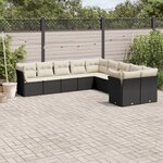 vidaXL Salon de jardin 10 Pièces avec coussins noir résine tressée
