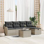 Ensemble de Canapé de Jardin de 6 Pièces avec Coussins Gris Clair en Rattan Poly