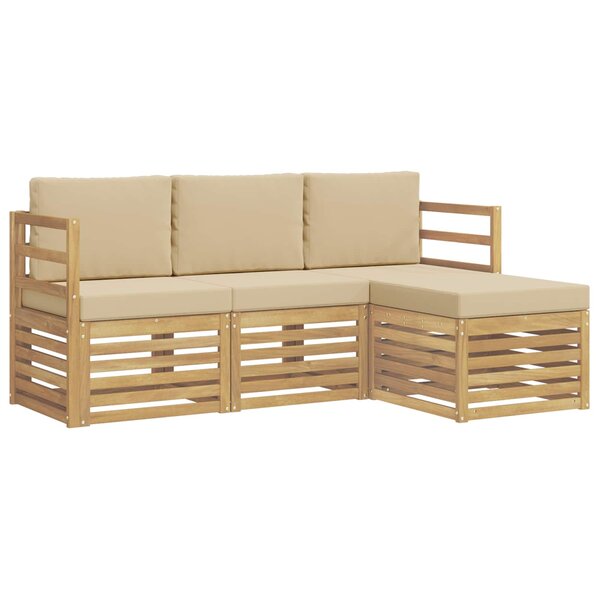 vidaXL Ensemble de canapés d'extérieur 4 Pièces Blanc et Beige Polyester