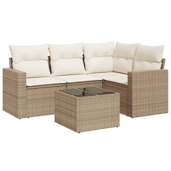 vidaXL Salon de jardin avec coussins 5 Pièces beige résine tressée
