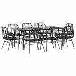 vidaXL Ensemble à manger de jardin 9Pièces noir poly rotin verre