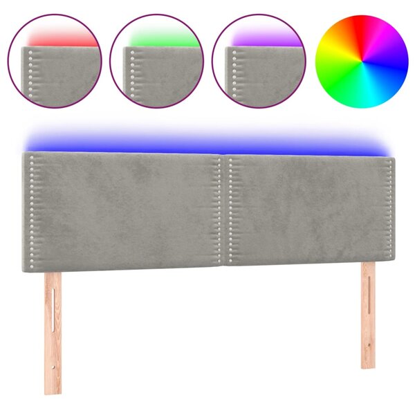 vidaXL Tête de lit à LED Gris clair 144x5x78/88 cm Velours