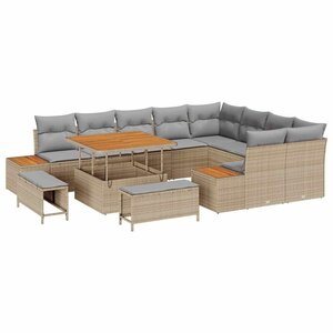 vidaXL Ensemble de canapé de jardin 12 Pièces Beige Poly rotin