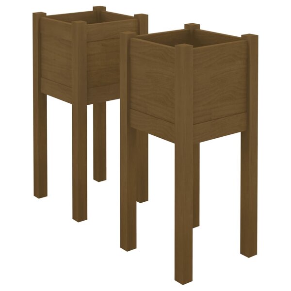 vidaXL Jardinières d'extérieur 2 Pièces Marron miel 31x31x70cm Pin massif