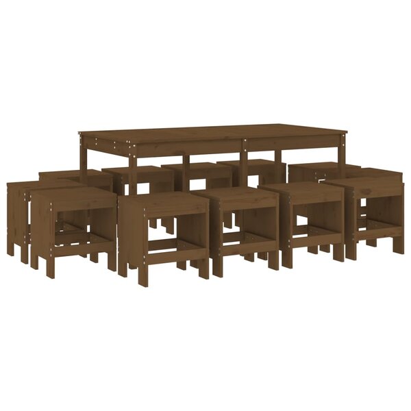 vidaXL Ensemble à manger de jardin 13 Pièces marron miel bois pin massif