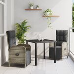 vidaXL Ensemble de salle à manger de jardin de 3 pièces avec coussins en gris poly rattan