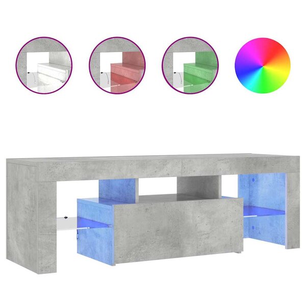 vidaXL Meuble TV avec lumières LED gris béton 120x35x40 cm