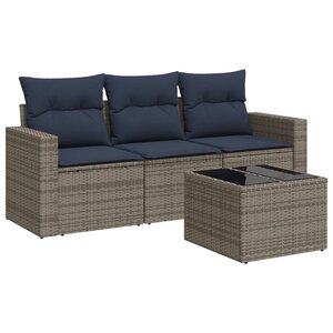vidaXL Salon de jardin 4 Pièces avec coussins gris résine tressée