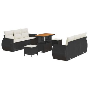 vidaXL Ensemble de canapé de jardin avec coussin 9 Pièces Noir et crème