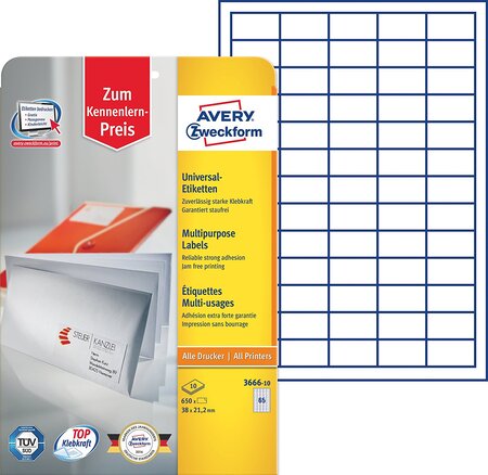 Boite de 650 etiquettes multi-usages 38x21,2 mm blanc avery zweckform