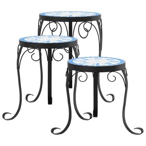 vidaXL Supports pour plantes 3 Pièces bleu et blanc céramique