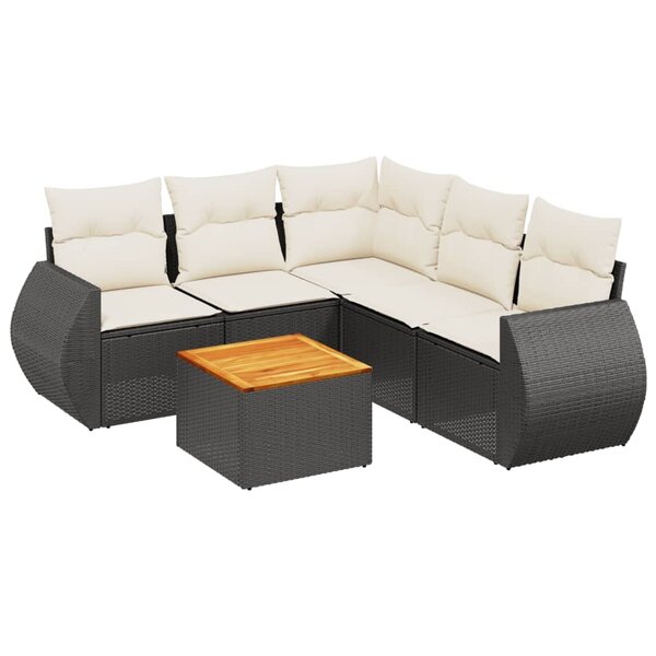 vidaXL Salon de jardin 6 Pièces avec coussins noir résine tressée