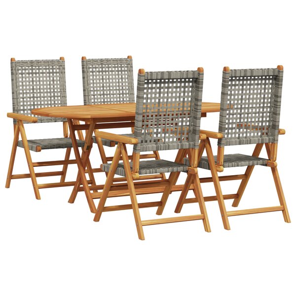 Set de repas de jardin 5 pièces vidaXL en bois d'acacia et poly rotin gris