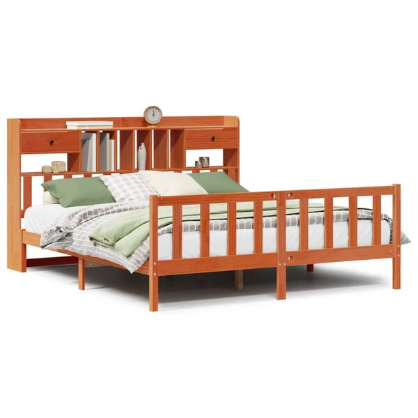 vidaXL Lit bibliothèque sans matelas cire marron 180x200 cm pin massif