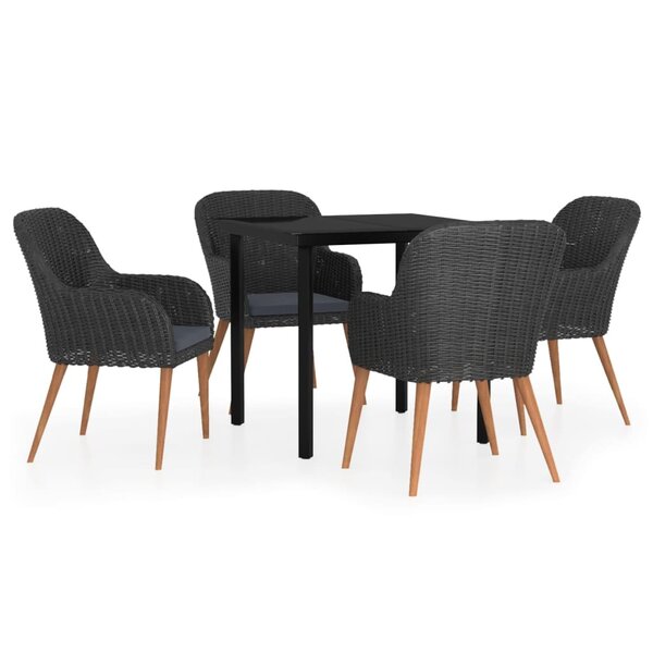 vidaXL Ensemble à manger de jardin avec coussins 5 Pièces Noir