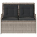 vidaXL Banc inclinable de jardin et coussins gris clair résine tressée