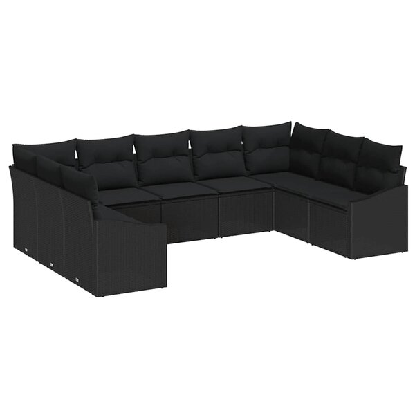 vidaXL Ensemble de Canapés avec coussin 9 Pièces Noir polyrotin