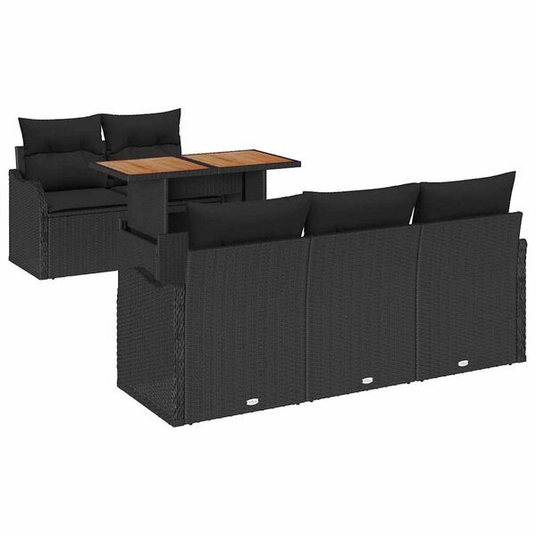vidaXL Ensemble de canapé de jardin 6 Pièces Noir Poly rotin