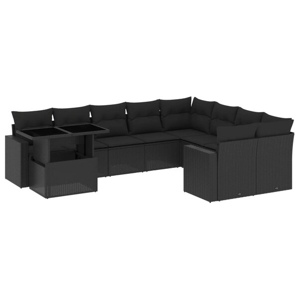 vidaXL Salon de jardin 10 Pièces avec coussins noir résine tressée