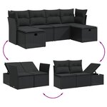 vidaXL Salon de jardin 6 Pièces avec coussins noir résine tressée