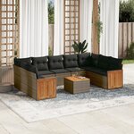 vidaXL Salon de jardin avec coussins 10 Pièces gris résine tressée