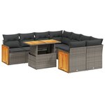 vidaXL Salon de jardin 9 Pièces avec coussins gris résine tressée