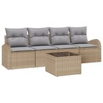 Set de 5 Pièces Canapé de Jardin avec Coussins Beige Poly Rattan