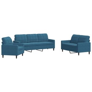 vidaXL Ensemble de canapés 3 Pièces avec coussins Bleu Velours