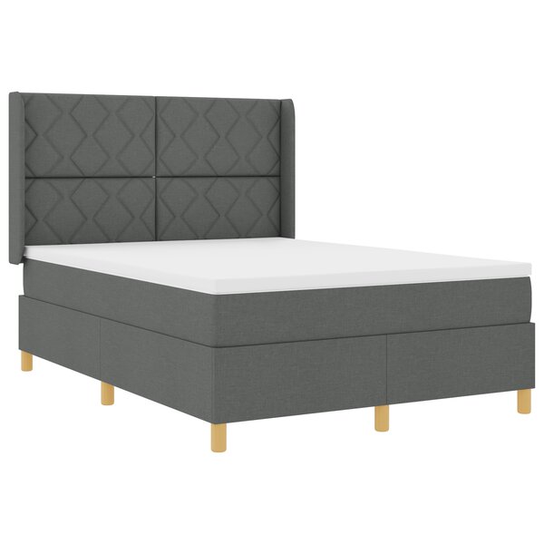 vidaXL Lit à ressorts avec matelas gris foncé - 140 x 200 cm en tissu