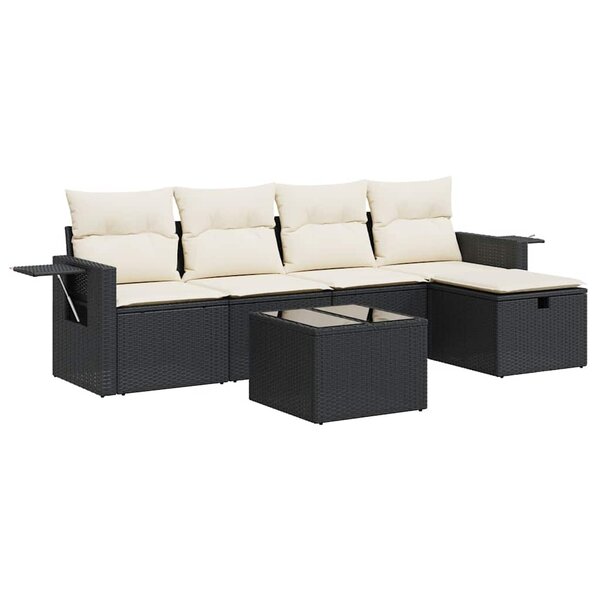 vidaXL Salon de jardin 6 Pièces avec coussins noir résine tressée