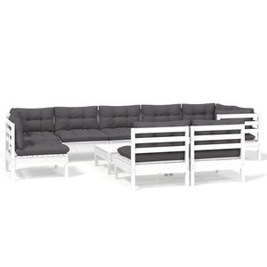 vidaXL Salon de jardin 10 Pièces avec coussins blanc bois de pin massif