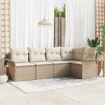 Ensemble de Canapés de Jardin VidaXL 5 Pièces avec Oreillers Beige Poly Rattan