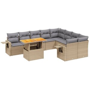 vidaXL Salon de jardin avec coussins 10 Pièces beige résine tressée