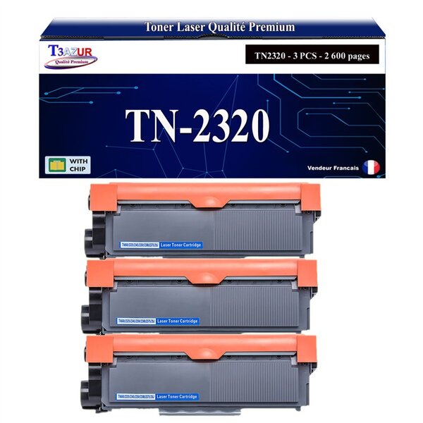 3 Toners compatibles avec Brother TN2320 pour Brother DCP-L2500D   L2520DW   L2540DN   L2560DW - 2 600 pages - T3AZUR