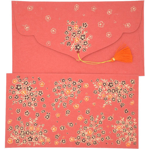 PAPERTREE HANAÉ Lot de 5 Enveloppes cadeau 19x10cm Rouge