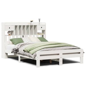 vidaXL Lit bibliothèque sans matelas blanc 140x200 cm bois pin massif